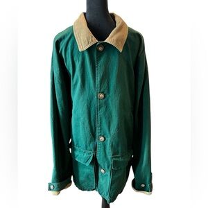 VTG Jos A Bank Jacket Mens XL Chore Barn Work Coat Corduroy Collar Canvas Green